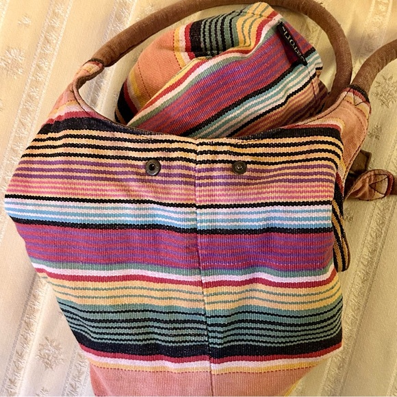Y2K Catori Multicolor Boho Striped Shoulder Bag Tote Interior Zip Close Pockets - Picture 6 of 17